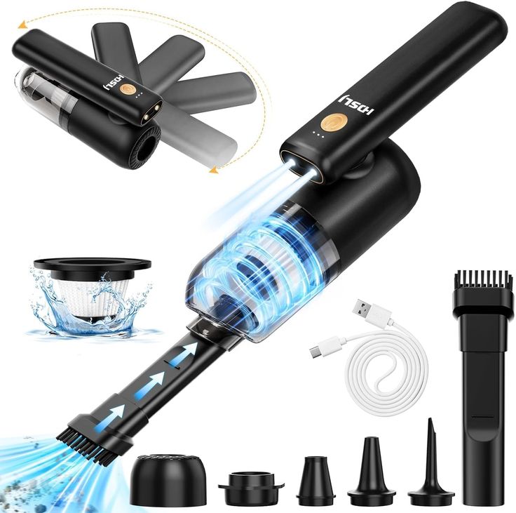 PRICES MAY VARY. 🌀【18000PA SUPER SUCTION POWER】Equipped with a 120w high power motor with 55000RPM, it provides you with a super suction power of 18000PA, which can easily suck away all kinds of debris in a short time, whether it's pet hair, food scraps or dust, so you can easily cope with it and make your cleaning work more efficient. In addition, our vacuum cleaner adopts advanced noise reduction technology, making the noise lower than 80dB, which ensures the cleaning work while minimizing the noise. 🌀【SUCTION & BLOWING FUNCTION】The superb 6-in-1 design allows you to maximize the use of this portable vacuum cleaner. We've equipped it with six different accessories, in addition to two different nozzles adapted for daily vacuuming, an extraction nozzle that doubles as an extraction pump, Vacuum Cleaner Design, Hand Held Vacuum, Wireless Vacuum, Portable Vacuum Cleaner, Portable Vacuum, Food Scraps, Car Vacuum Cleaner, Cleaning Vacuum Cleaner, Vacuum Accessories