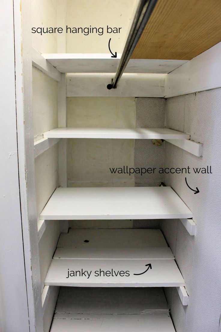 an empty pantry with shelves labeled