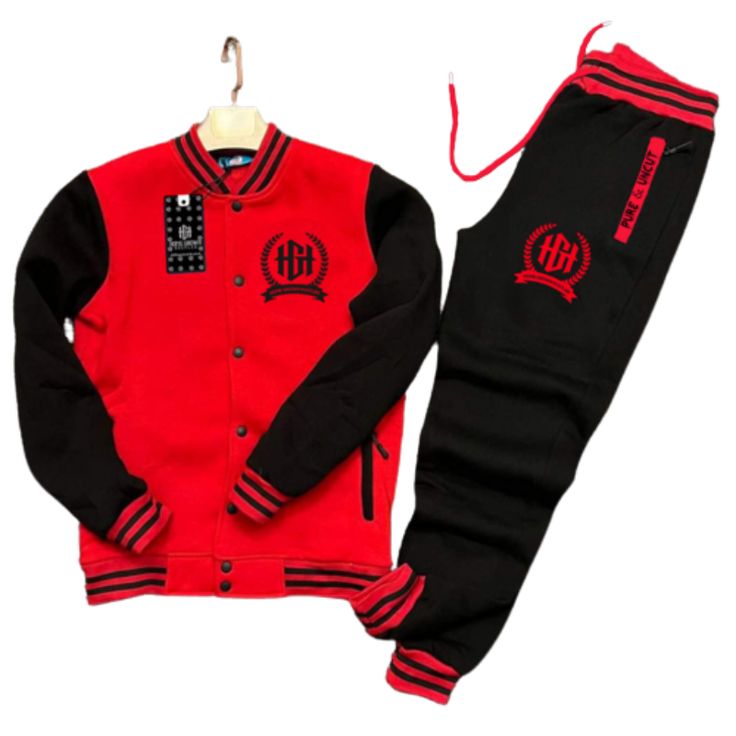 Stay comfortable and stylish with the Home Grown Hustler varsity set. This set includes a varsity jacket and matching jogger pants, both made from a soft and stretchy fabric. The relaxed fit allows for maximum mobility, while the bold logo adds a touch of flair. Whether you're running errands, meeting up with friends, or just lounging at home, this varsity set is a perfect choice. Plus, it's easy to care for – just toss it in the wash and it's good as new. Available in sizes S-XXXL, this varsity Sporty Joggers With Ribbed Cuffs For Streetwear, Cotton Activewear With Ribbed Cuffs For Streetwear, Stretch Fleece Tracksuit In Athleisure Style, Stretch Fleece Tracksuit For Athleisure, Sporty Fleece Sweats For Leisure, Fleece Tracksuit With Ribbed Cuffs For Sports, Fleece Athleisure Tracksuit For Leisure, Stretch Fleece Tracksuit Athleisure, Casual Streetwear Tracksuit With Ribbed Cuffs