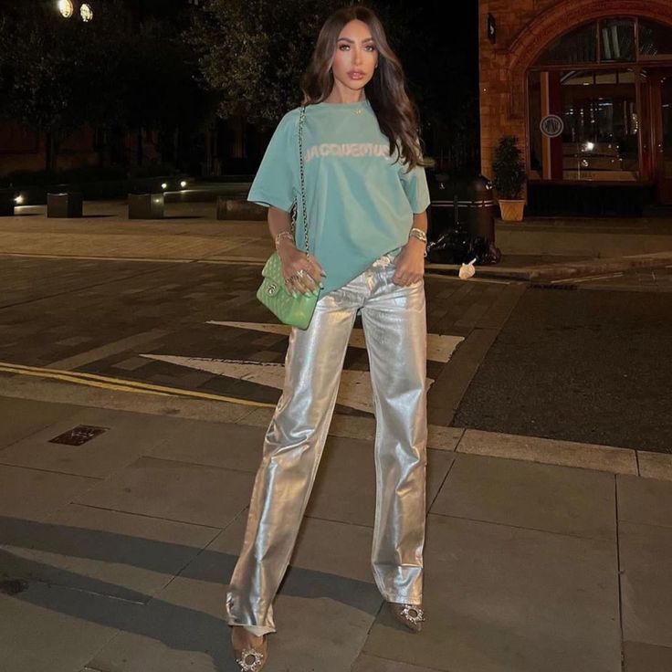 100% Cotton Silver 9632/066 #Hi Affordable Silver Bottoms For Night Out, Silver Jogger Pants, Silver Jeans Womens, Silver Pants Outfit Casual, Silver Pants Outfit Black Women, Silver Leather Pants Outfit, Silver Metallic Pants Outfit, Silver Pants Outfit Night, Moto Jeans Outfit