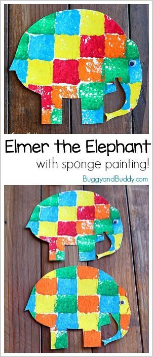 an elephant made out of colored paper on top of a wooden table with the words, `