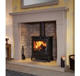 a wood burning stove in a living room