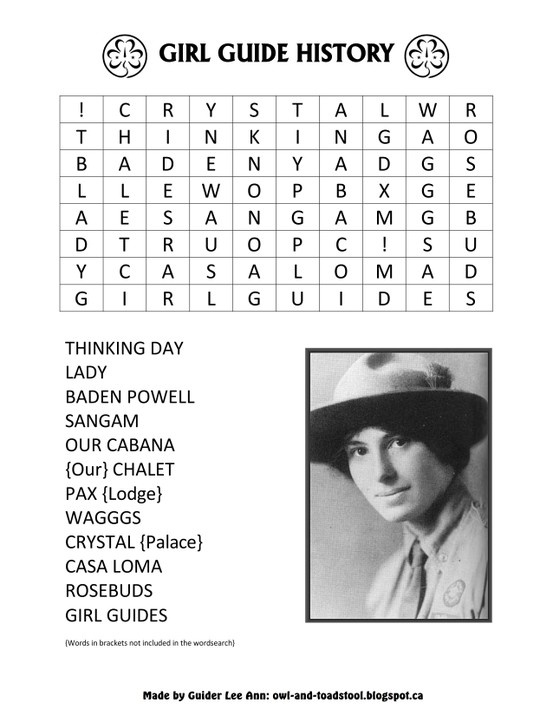 the girl guide history word search