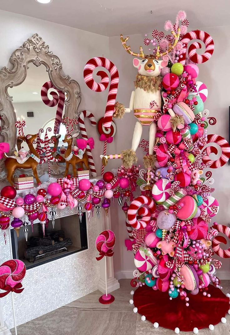 a christmas tree decorated with candy canes and candies