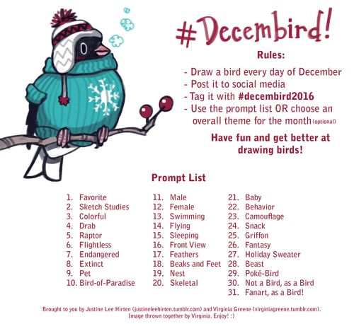 a bird sitting on top of a tree branch with the words december written below it