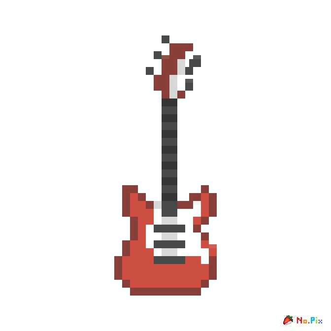 an image of a red guitar pixelated in the style of 8 bit video game art