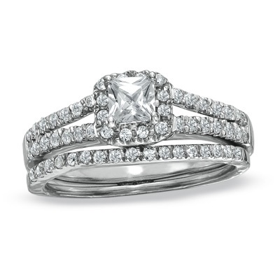 an engagement ring set with a princess cut diamond