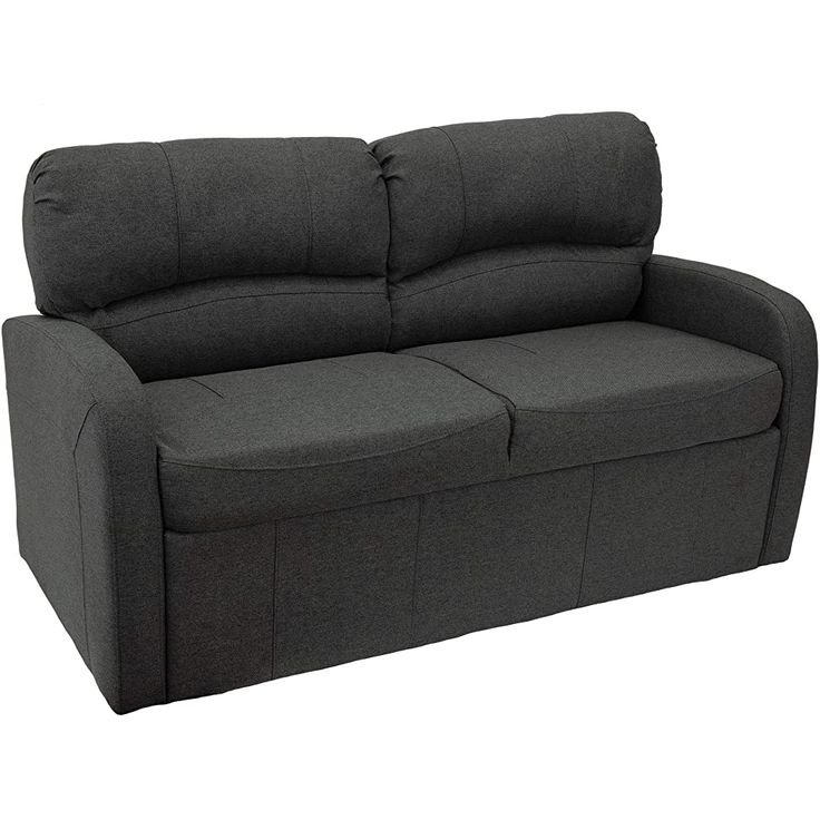 a grey couch with two recliners on the back and one seat upholstered