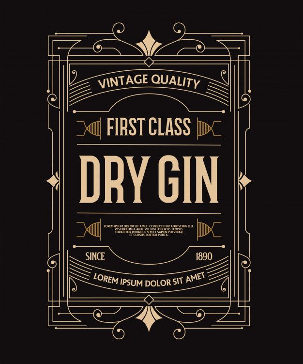 the first class dry gin label is shown in gold and black on a black background