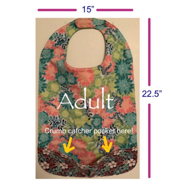 an adult sized baby bib with the measurements for it and how to measure it