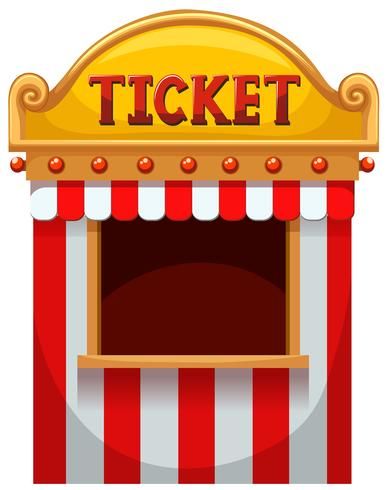 a circus ticket booth with red and white striped awnings on an isolated background