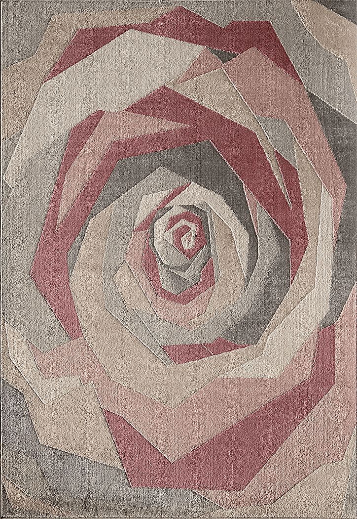 a red and gray rug with a large rose on it's center piece in the middle