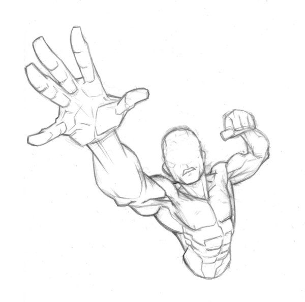 a drawing of a man in the air with his arms spread out and hands outstretched