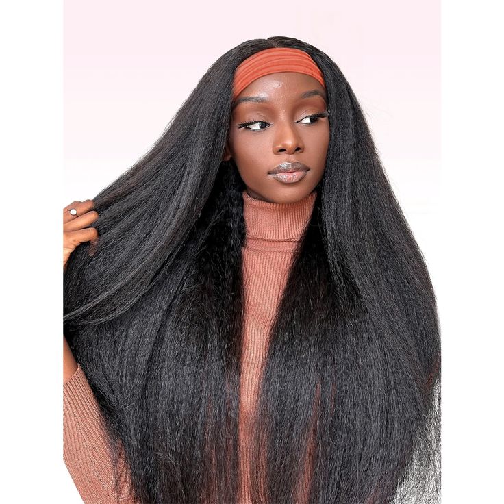 PRICES MAY VARY. Headband Wig Material:Yaki straight human hair headband wig for black women, elastic, soft and comfortable.This headband wig does not fall off, does not knot, can be dyed, can be permed, Easily change your hairstyle without harming your body Headband Wig Advantages: This glueless wigs human hair 180% density, which is suitable for those who are in a hurry to go out. The kinky straight headband wig can be installed in 30s and requires glueless is a perfect scalp protector. wear a Straight Headband Wig, Bun High, Hair Machine, Bun Ponytail, Wig Material, Wig For Black Women, Hair Headband, Headband Wig, Glueless Wigs