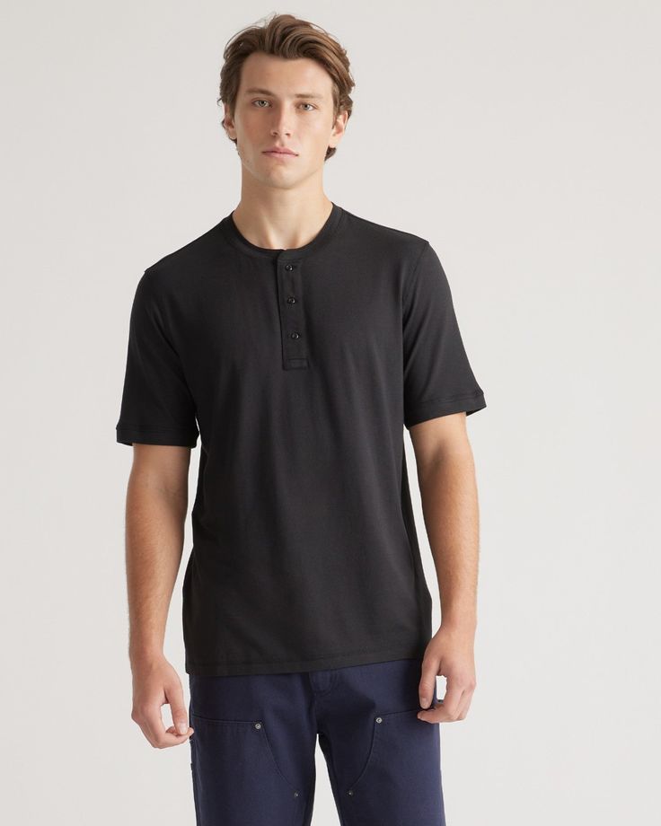 Upgrade your wardrobe basics with our Cotton Modal Short Sleeve Henley Tee. This super-soft blend of cotton and modal is incredibly lightweight and breathable, and the classic henley silhouette makes this shirt perfect on its own or as a base layer. Meet your new favorite elevated wardrobe staple. Elevated Wardrobe, Short Sleeve Henley, Henley Tee, Quarter Zip Sweater, Wardrobe Basics, Pocket Pants, Full Zip Hoodie, Base Layer, Quince