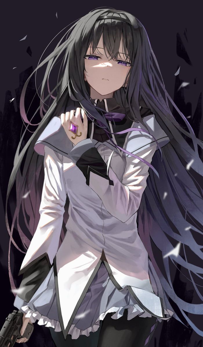 Black Hair Violet Eyes, Homura Akemi Fanart, Homura Akemi Icon, Shogun Raiden, Akemi Homura, Mahō Shōjo Madoka Magica, Homura Akemi, Magia Record, Anime Black Hair