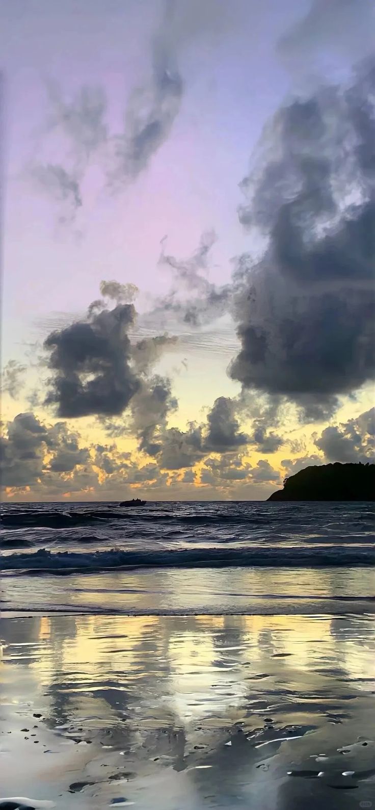 the sky is reflected in the wet sand