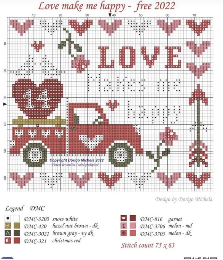 a cross stitch pattern with the words love make me happy