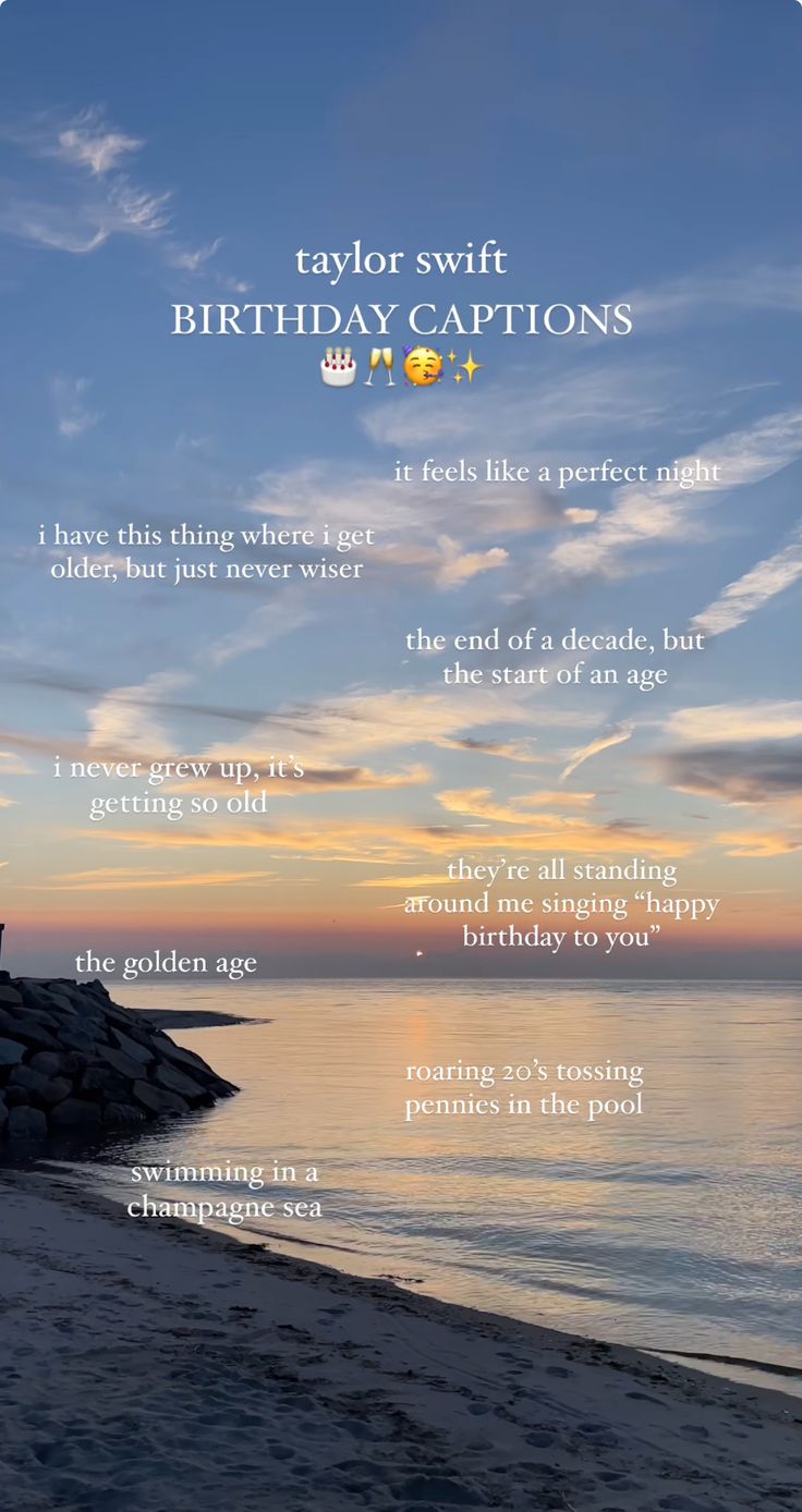 an image of a beach with the words happy swiff birthday captions on it