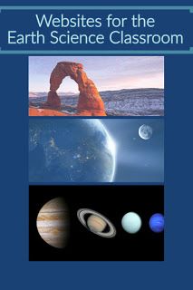 an image of the planets and their names in blue, with text that reads website for the earth science classroom