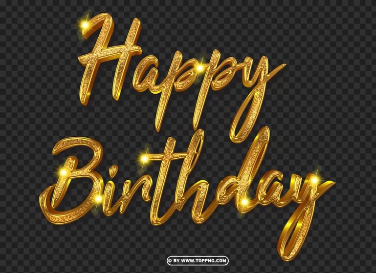 golden happy birthday text with sparkles on a transparent background, epsp and png