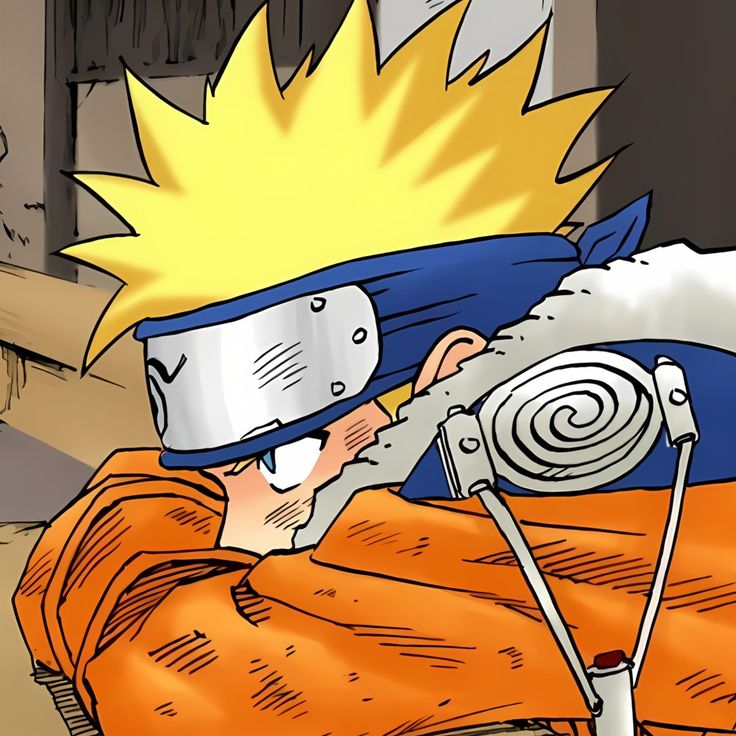 a cartoon image of a naruto laying on top of a bed with his head down