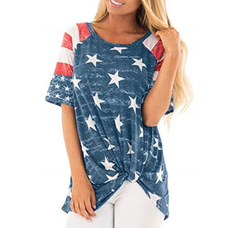 American Flag Fashion, American Flag Tshirt, Plus Size Tees, Style Basic, Twist Knot, Summer Blouses, Matching Family Outfits, Trendy Tops, Latest Fashion For Women