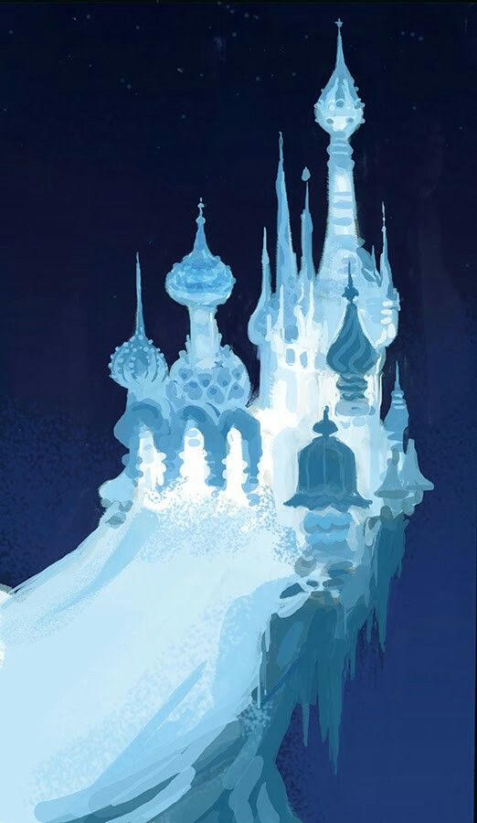 an ice castle is shown in the night sky