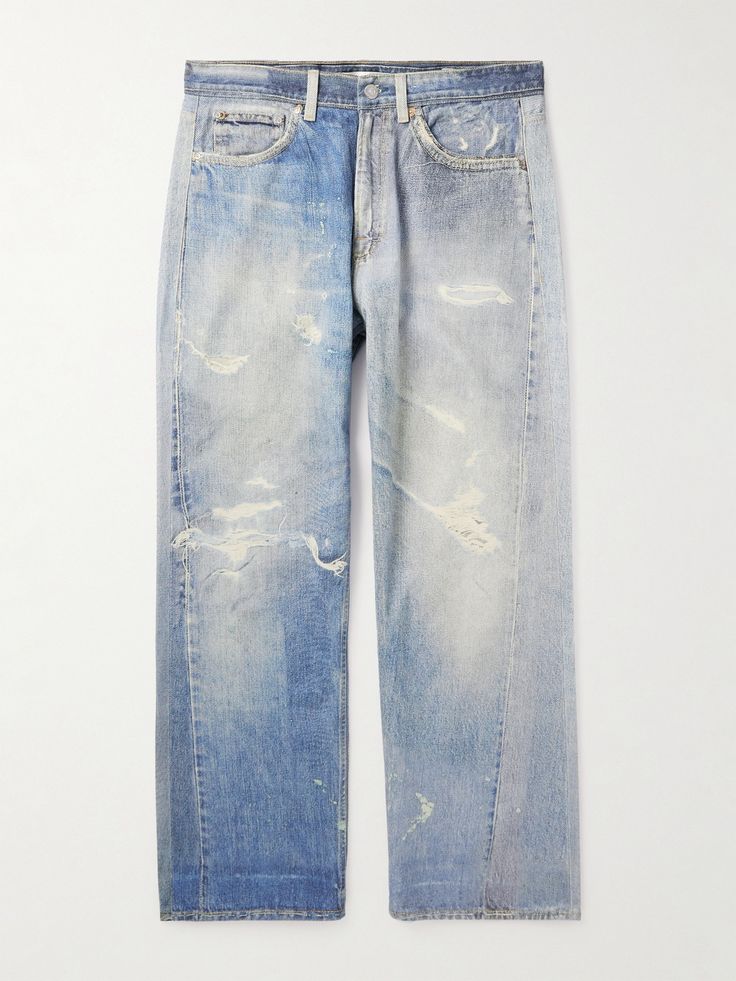 Our Legacy's 'Third Cut' jeans are made from Italian denim and digitally printed with a unique trompe l'oeil photograph for an authentically worn-in look, They have relaxed straight legs and will naturally distress further over time. Denim Man, Denim Washes, Jeans For Men, Printed Jeans, Our Legacy, Cut Jeans, Mr Porter, Vintage Jeans, White Denim