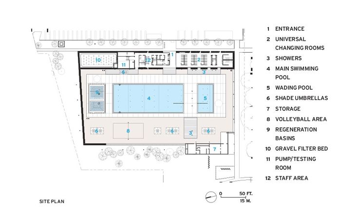 the floor plan for an indoor swimming pool