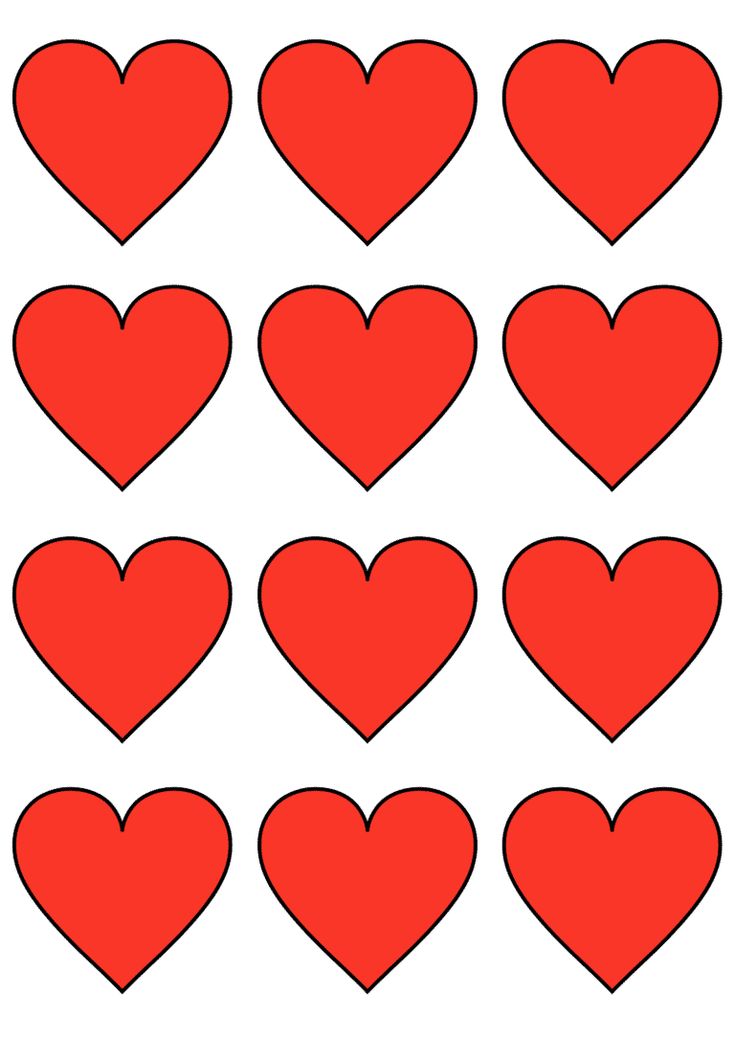 nine red hearts arranged in the shape of heart shapes on a white background, each with different