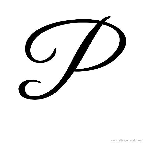 the letter p is shown in black and white with an elegant font that looks like it has