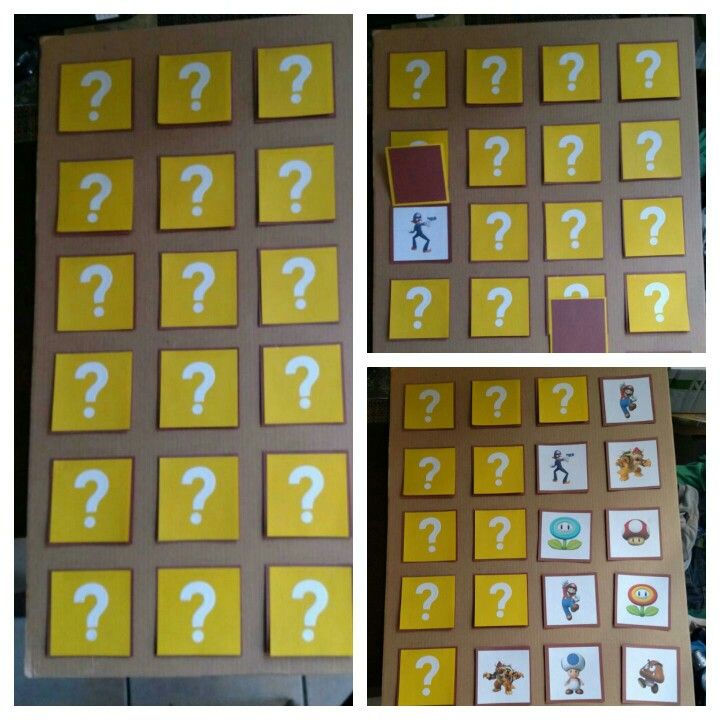 several different pictures of question marks on a bulletin board with yellow squares and white letters