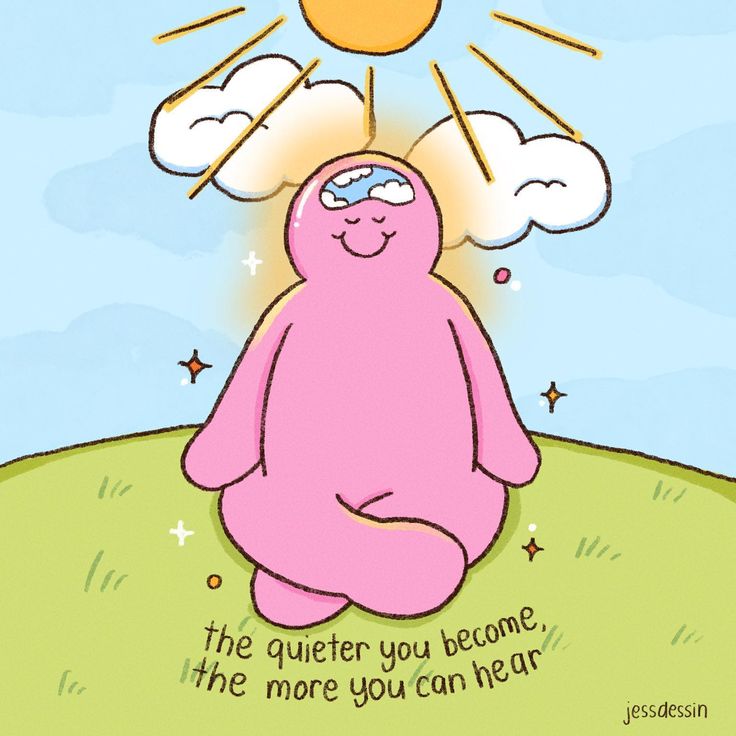 a pink teddy bear sitting on top of a hill under a sun with the caption, the quiet you become, the more you can hear