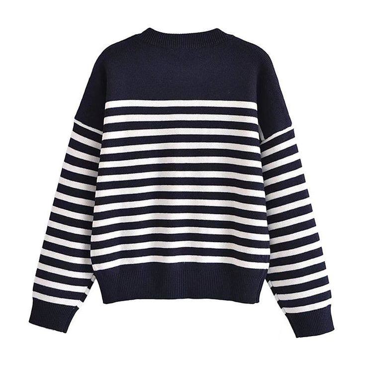 Style: commuting Size: S M L Color: dark blue Pullover Sweaters Pattern, Pullover Mode, Pull Oversize, Striped Pullover, Pullover Cardigan, Detailed Sweater, Early Spring Outfits, Current Fashion Trends, Collar Designs