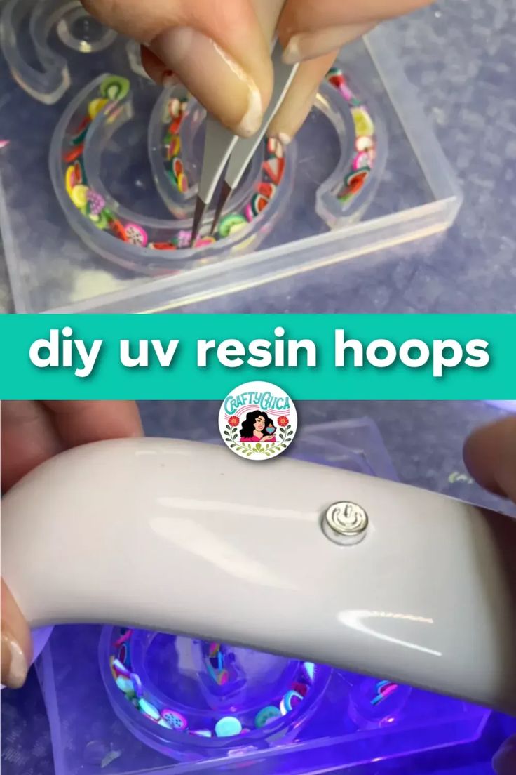 This is such a fun project for beginners! Use UV resin to make hoop earrings. Diy Uv Resin Crafts For Beginners, Uv Resin For Beginners, Uv Resin Crafts For Beginners, Resin Earrings Diy How To Make, Uv Resin Earrings Diy, How To Make Resin Earrings, Uv Resin Jewelry Diy, Self Care Crafts, Make Hoop Earrings