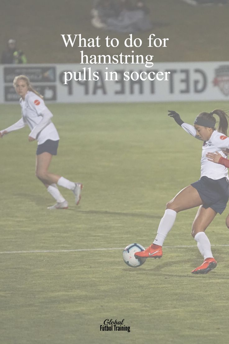 two girls playing soccer on a field with the words what to do for hamstring puffs in soccer