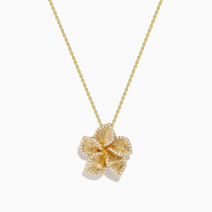 Effy Nature 14K Yellow Gold Diamond Flower Pendant Elegant Yellow Gold Flower Jewelry, Elegant Yellow Gold Petal-shaped Jewelry, Elegant Petal-shaped Yellow Gold Jewelry, Diamond Flower Pendant, Effy Jewelry, Diamond Flower, Flower Pendant, Gold Yellow, Gold Diamond