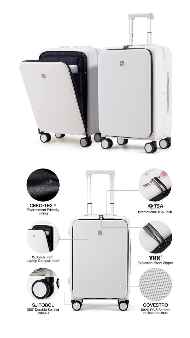 Hanke Upgrade Carry On Luggage, 20'' Suitcase with Front Laptop Pocket, Travel Rolling Luggage Aluminum Frame PC Hardside with Spinner Wheels and TSA Lock(Smoke White) Luggage Ads, Luggage Design, Travel Suitcase, Suitcase Design, Coding Tutorials, Printed Yoga Pants, Travel Supplies, Stylish Luggage, Luggage Trolley