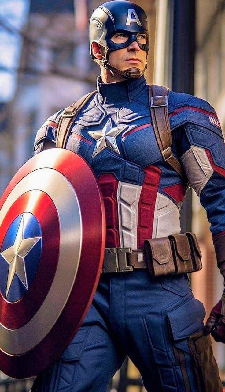 a man dressed as captain america holding a shield