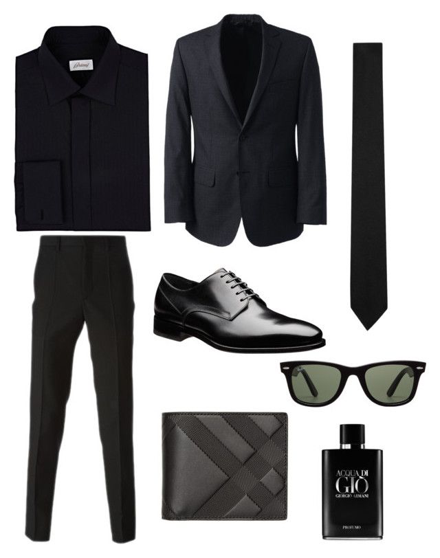 "Untitled #138" by andyswifee22 on Polyvore featuring Brioni, Lands' End, Yves Saint Laurent, Givenchy, Burberry, Ray-Ban, Giorgio Armani, men's fashion, menswear and black Male Outfits, Armani Black, Men Stylish Dress, Fashion Menswear, Man Up, Fashion Board, Elegant Fashion, Lands End, Giorgio Armani