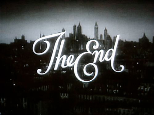 an old photo with the word the end written in white on top of black and white background