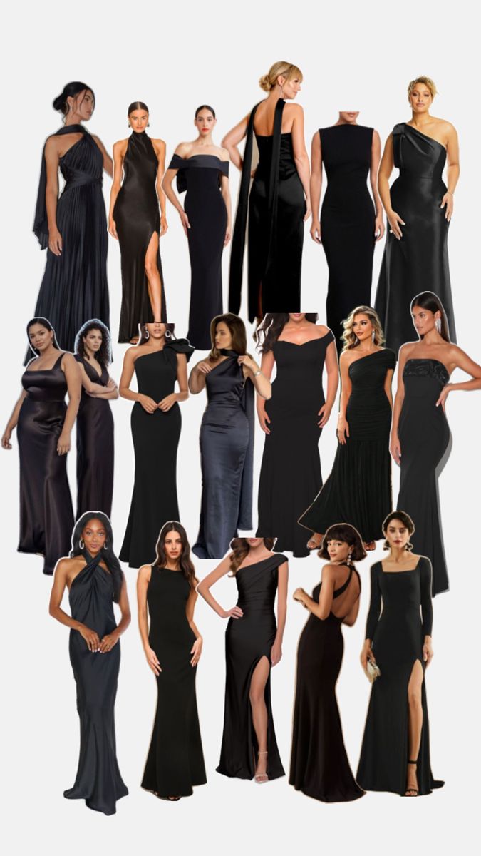 Black Wedding Guest Outfits, Hollywood Glam Dress, Black Tie Bridesmaids, Latest Bridesmaid Dresses, Winter Bridesmaids, Winter Bridesmaid Dresses, Bridesmaids Dress Inspiration, Dream Wedding Decorations, Black Attire