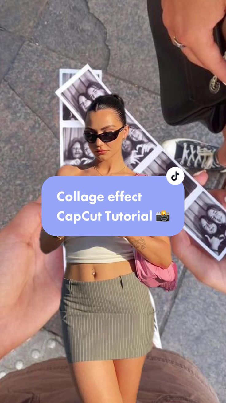 a woman in a skirt and sunglasses is holding a cell phone with the caption college effect