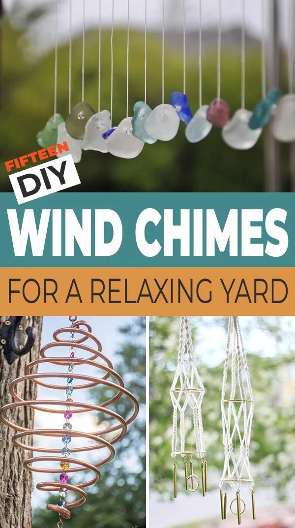 wind chimes hanging from a tree with text overlay that reads diy wind chimes for a relaxing yard