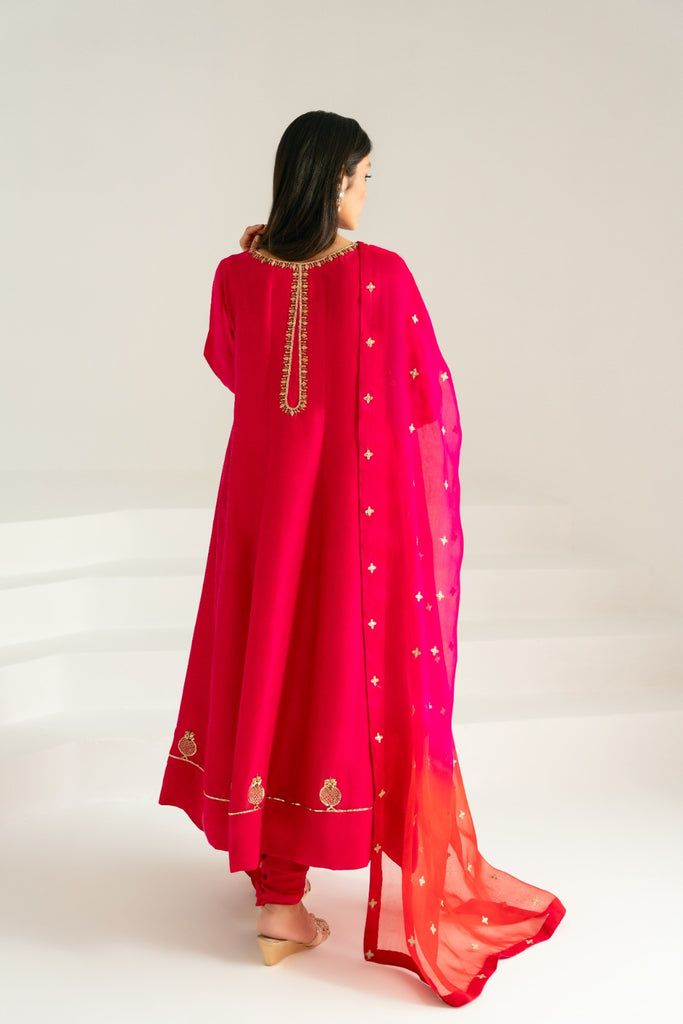 Roise Fuchsia Red Mulmul Unstitched Suit With Dabka Work, Festive Georgette Kurta With Sheer Dupatta, Red Mulmul Sharara For Eid, Red Cotton Silk Palazzo Set With Dupatta, Red Cotton Silk Palazzo Set With Zari Work, Festive Cotton Silk Sharara With Sheer Dupatta, Red Unstitched Cotton Silk Suit With Resham Embroidery, Festive Dress With Mirror Work In Slub Silk, Red Anarkali Unstitched Suit In Cotton Silk