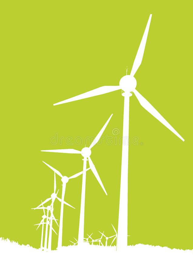 wind turbines in the field with green background royalty illustration