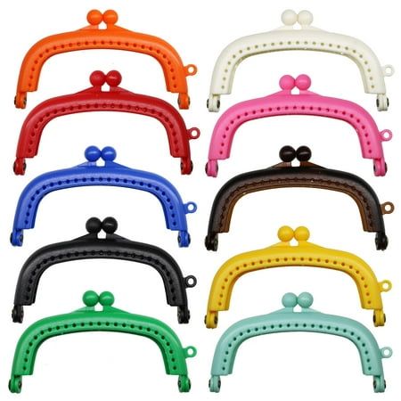 six different colors of plastic hooks with bows on the ends and holes in each one