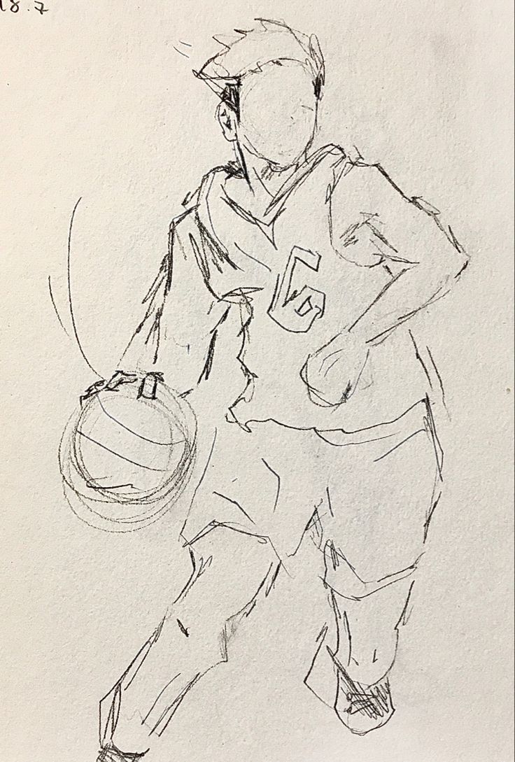 a drawing of a man holding a basketball