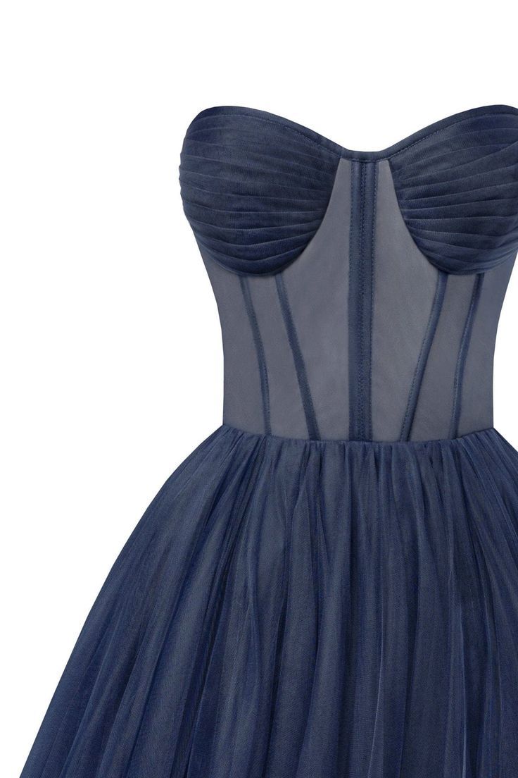 Navy Strapless Puffy Midi Tulle Dress ➤➤ Milla Dresses - USA, Worldwide delivery Party Corset With Sheer Fitted Bodice, Sheer Corset With Fitted Bodice For Party, Organza Corset Dress With Lined Bodice For Debutante Ball, Party Corset With Lined Bodice In Organza, Party Corset With Lined Bodice And Organza Material, Party Tulle Corset With Boned Bodice, Organza Corset Dress With Lined Bodice For Prom Season, Party Corset With Boned Bodice In Tulle, Organza Corset With Lined Bodice For Parties